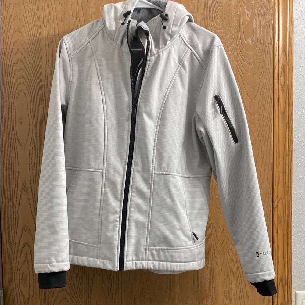 Gray Hooded Jacket with Black Accents